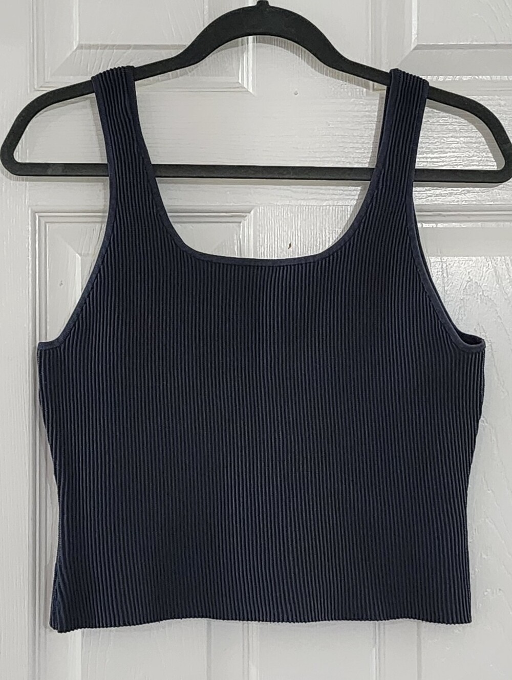 Quince Eco-Rich Ribbed Knit Cropped Tank Top Charcoal Gray XL Extra Large